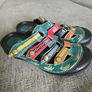 Elite‎ by Corkys Heidi Size (US 9) Women's Leather 4-Strap Clogs Green.
